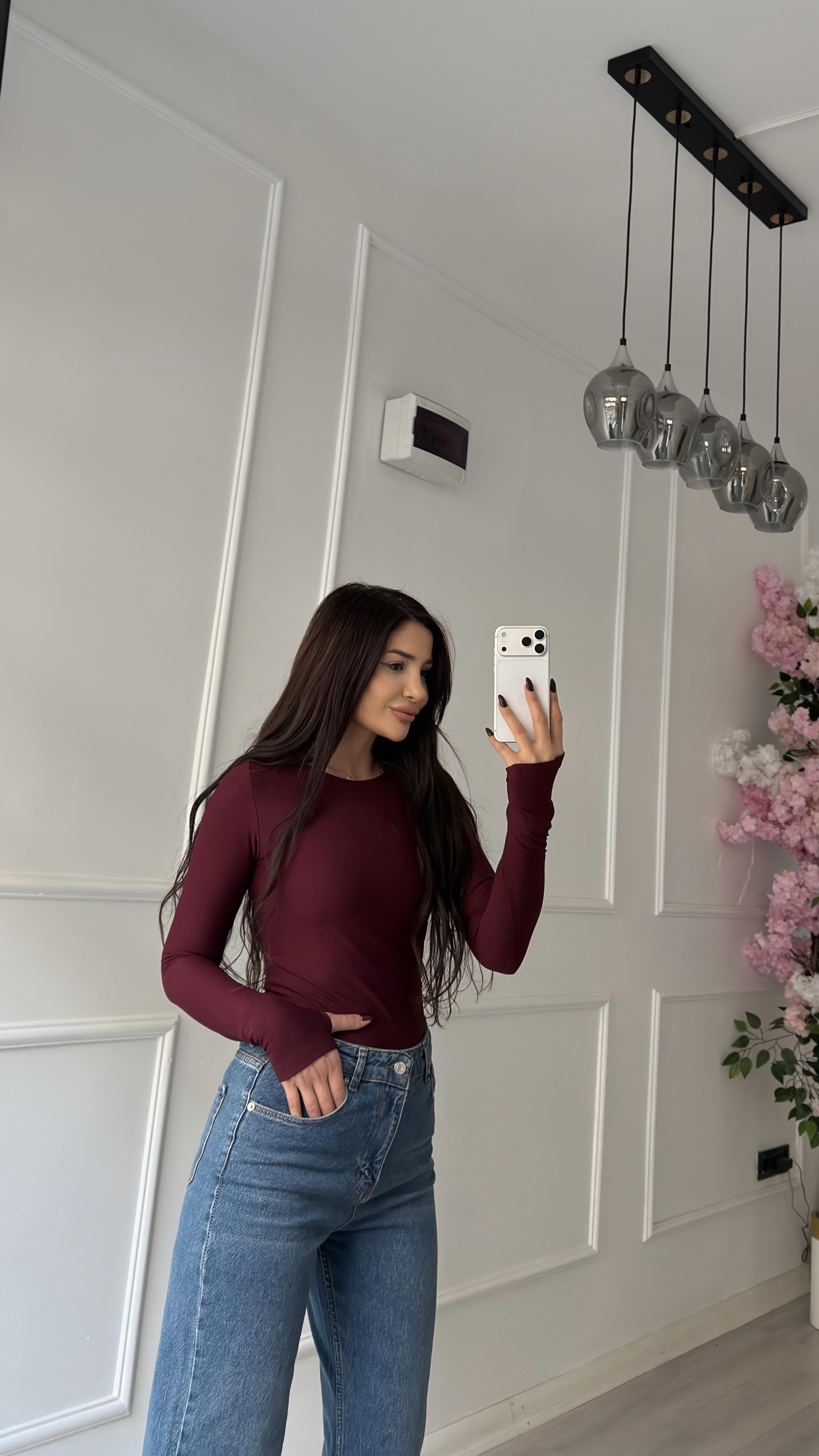 Bordo Çıtçıtlı Badi Uzun Kol 