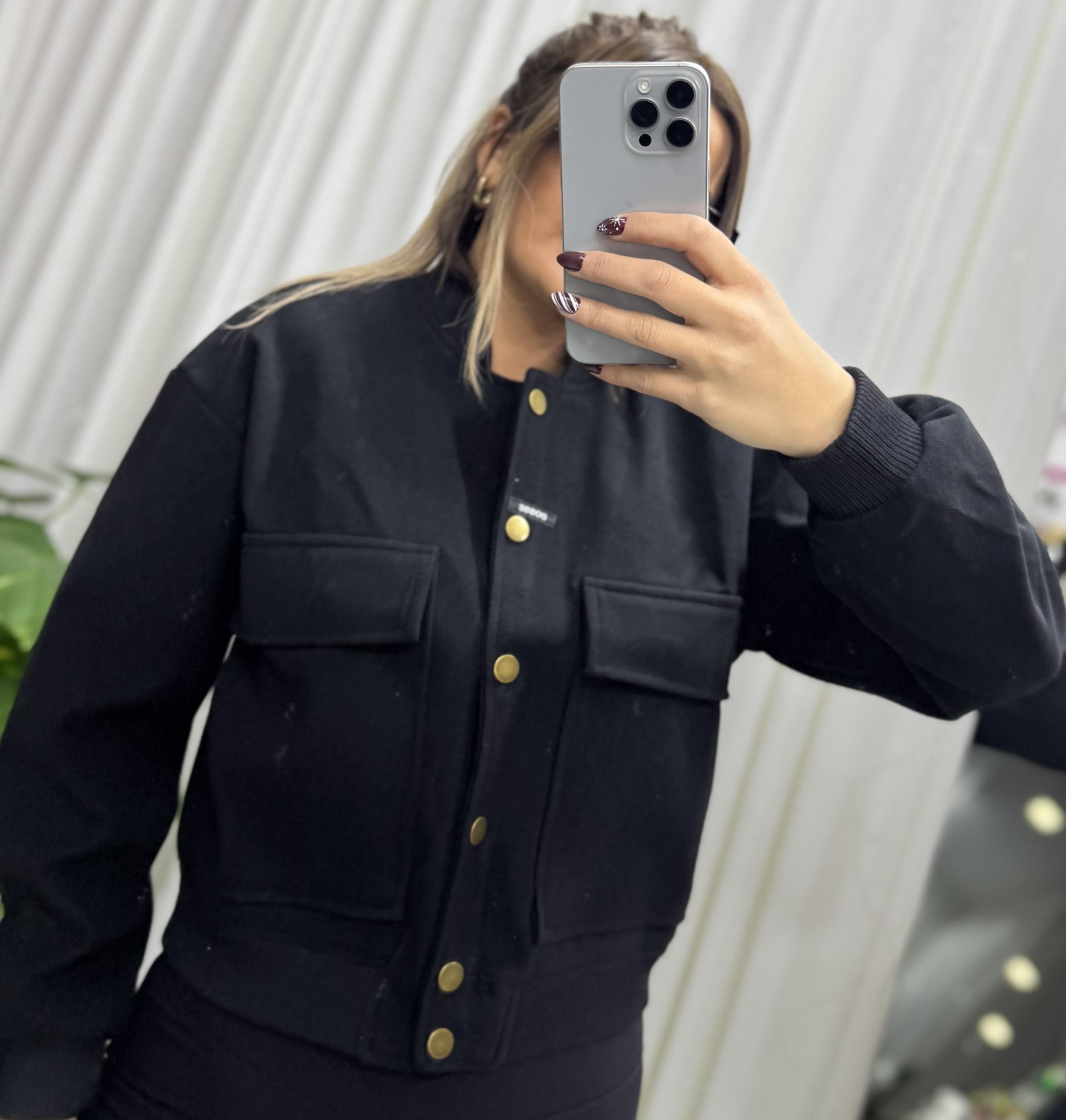 Büyük Cepli Kaşe Bomber Ceket-siyah