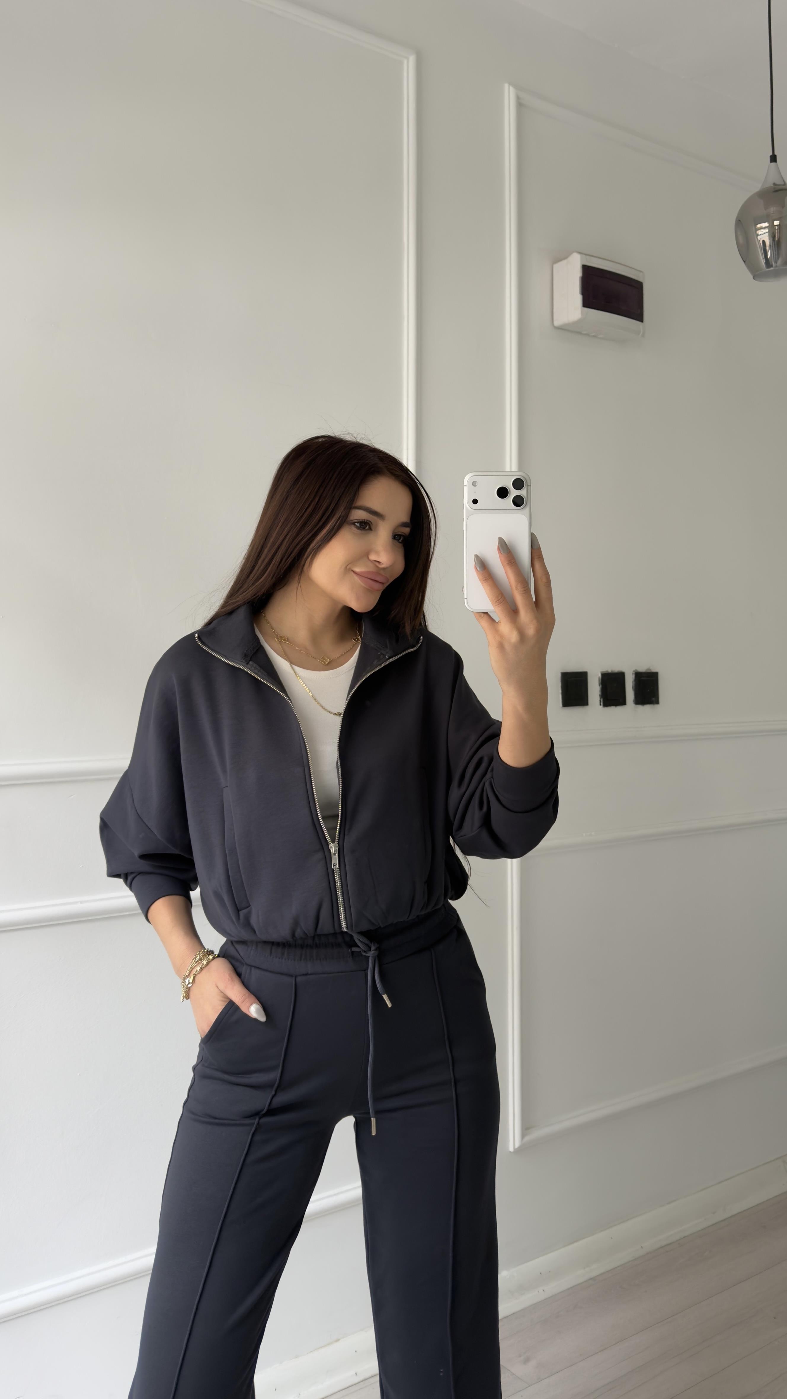 Fermuarlı Sweatshirt 2li Takım-Antrasit