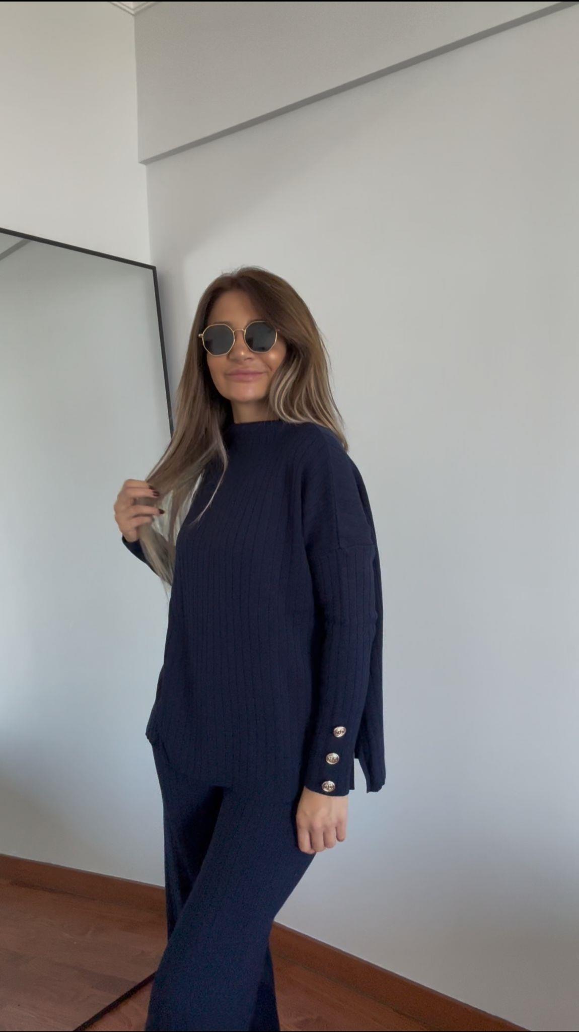 Fitilli Trend Triko Takım Standart-Lacivert