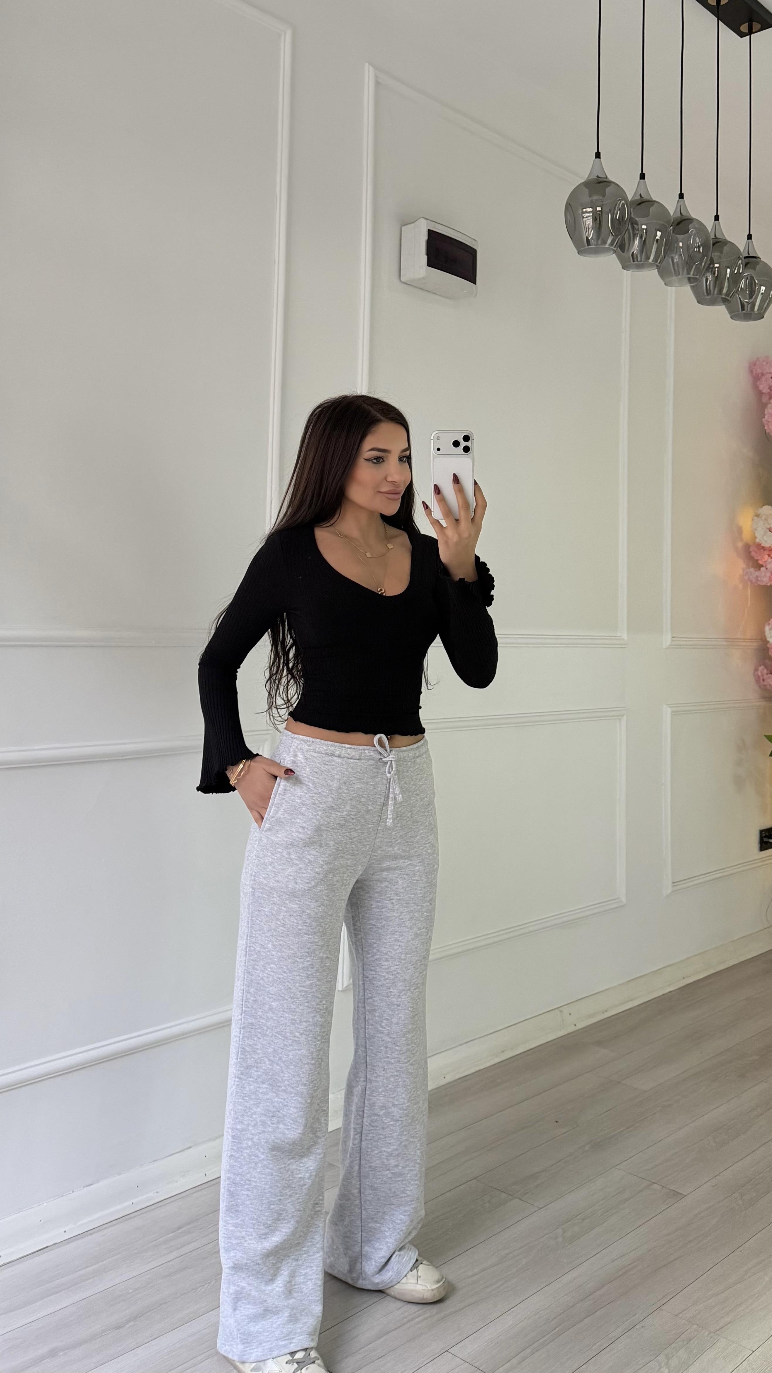 Gri Bol Paça Beli Lastikli Eşofman