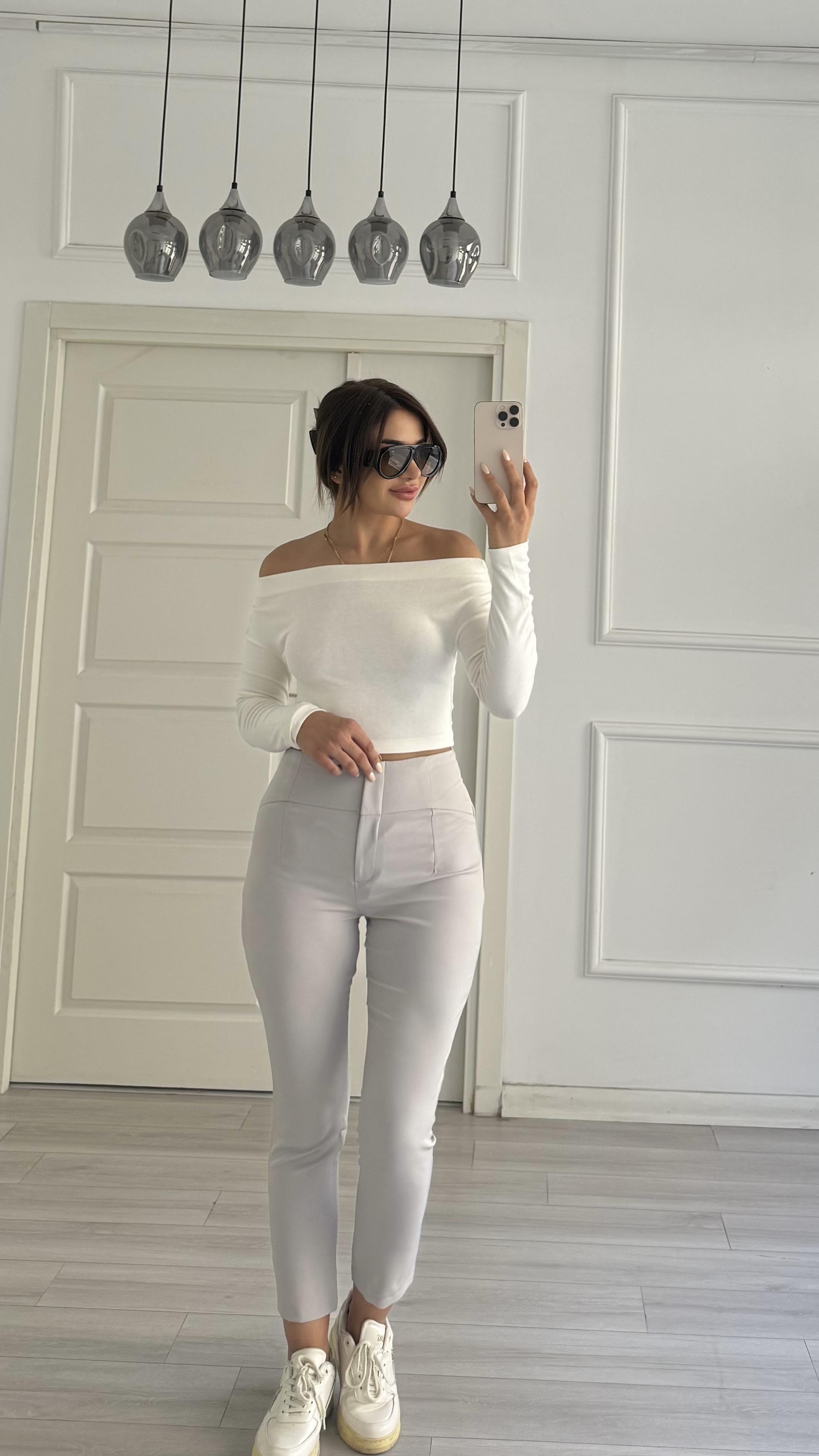 Gri Yüksek Bel Havuç Kesim Kumaş Pantolon