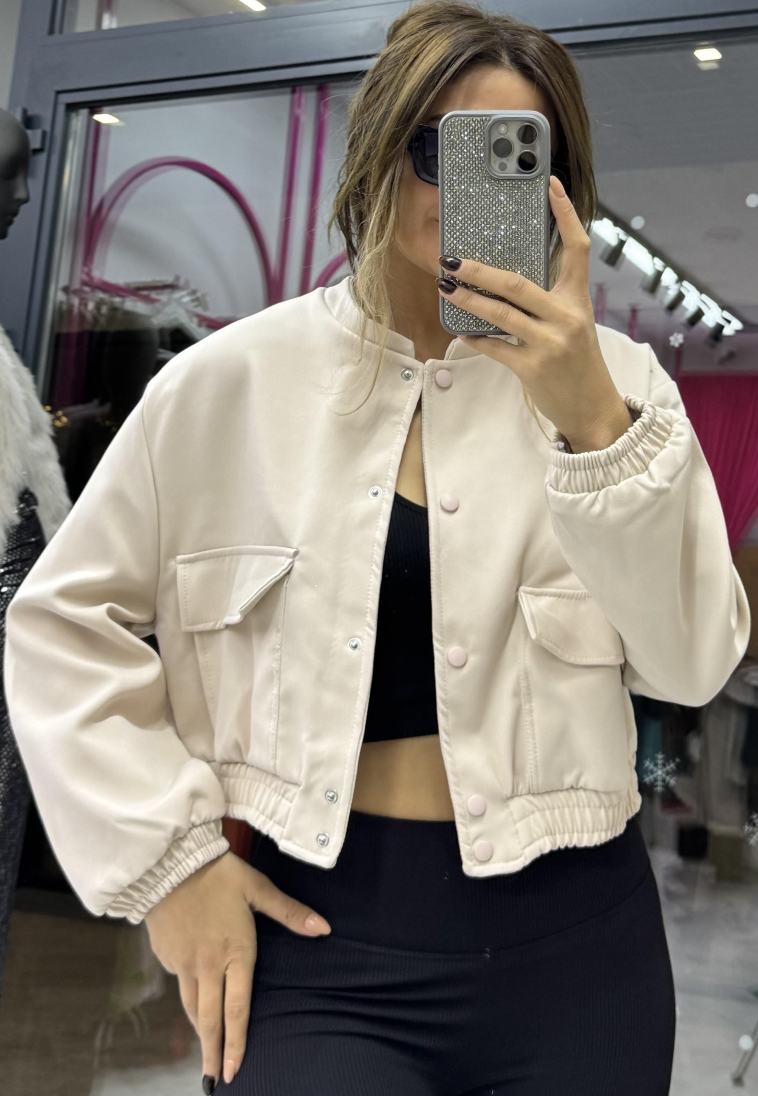 Kadın Bej Cepli Bamber ceket
