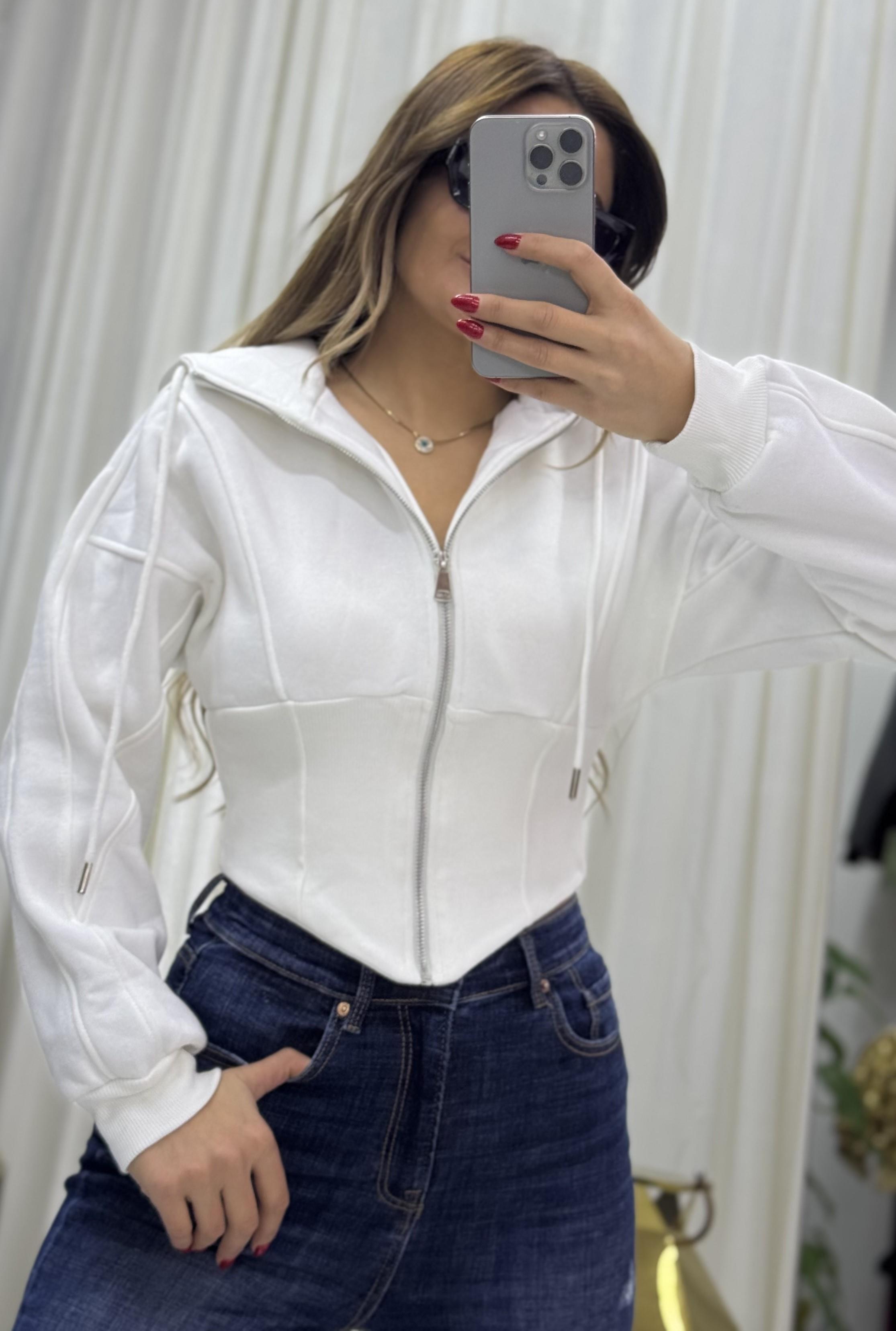 Kapşonlu Sweatshirt Fermuarlı Korse Detaylı
