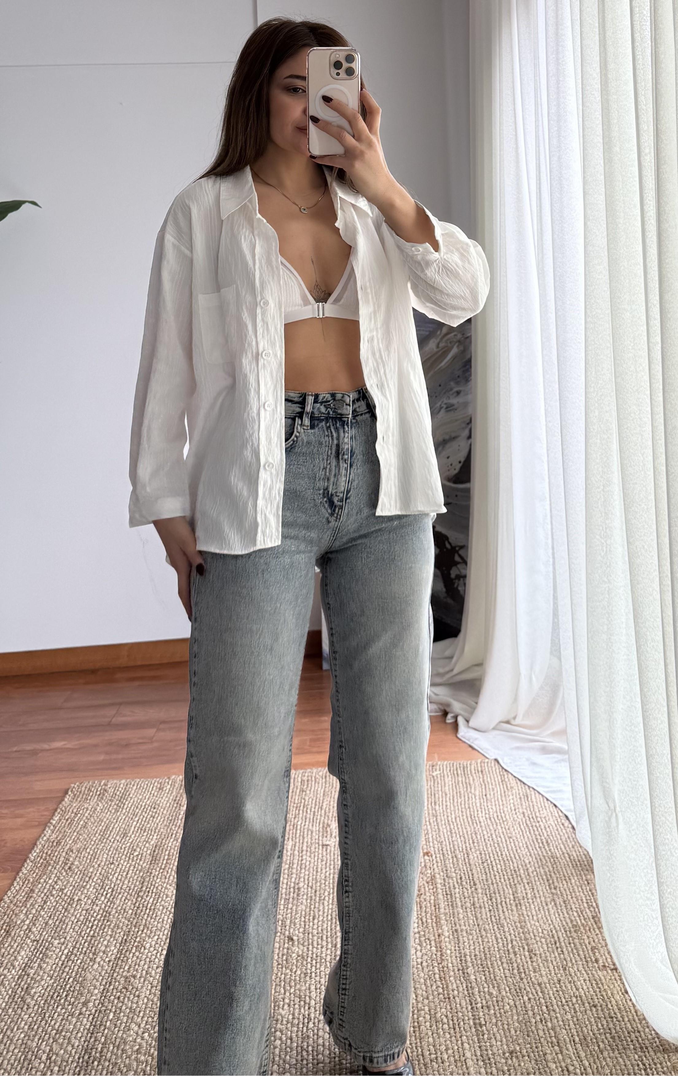 Kar Yıkama Süper Extra Yüksek Bel Bol Paça Wide Leg Jean Pantolon