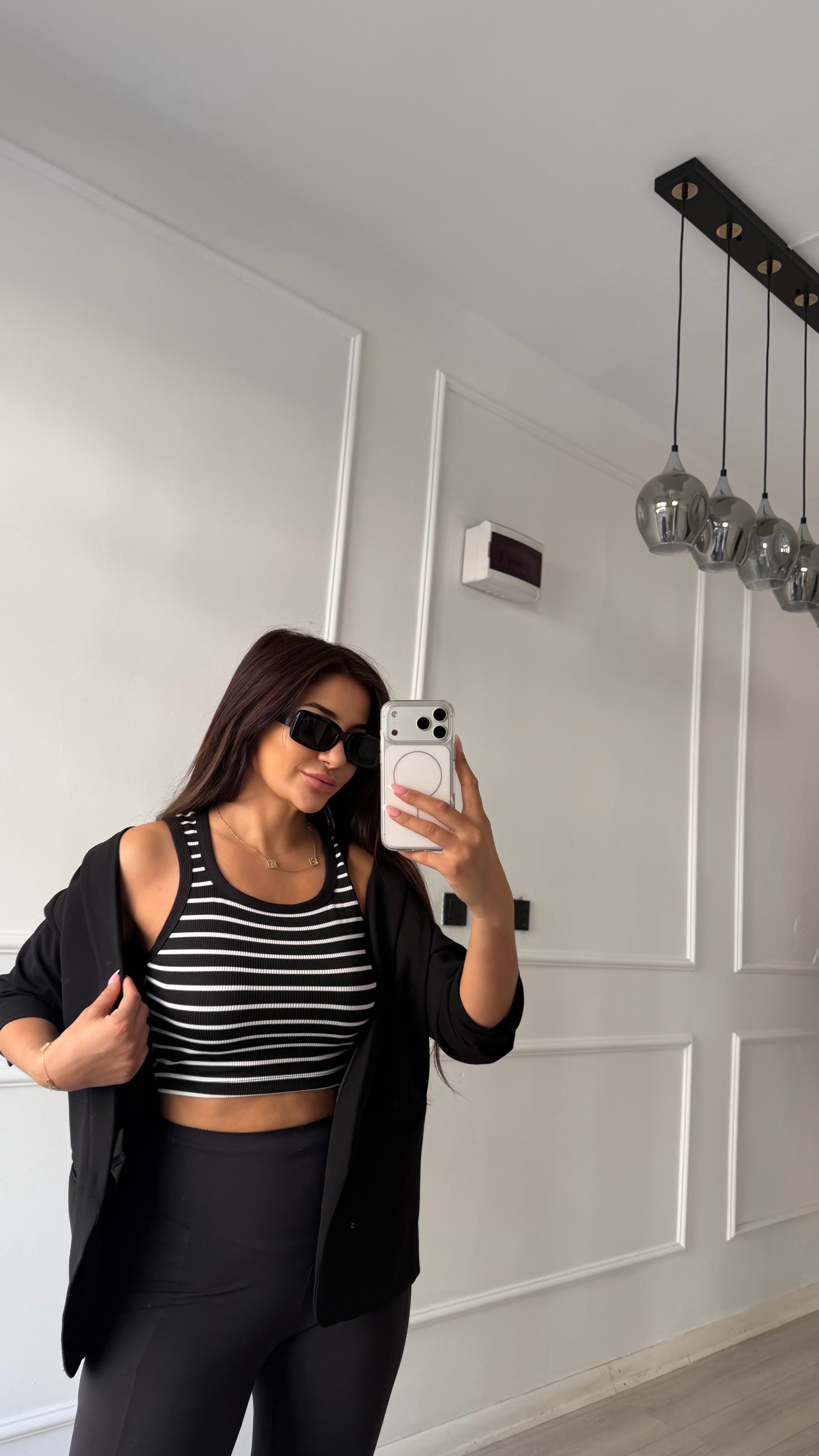 Luna Çizgili Crop Atlet