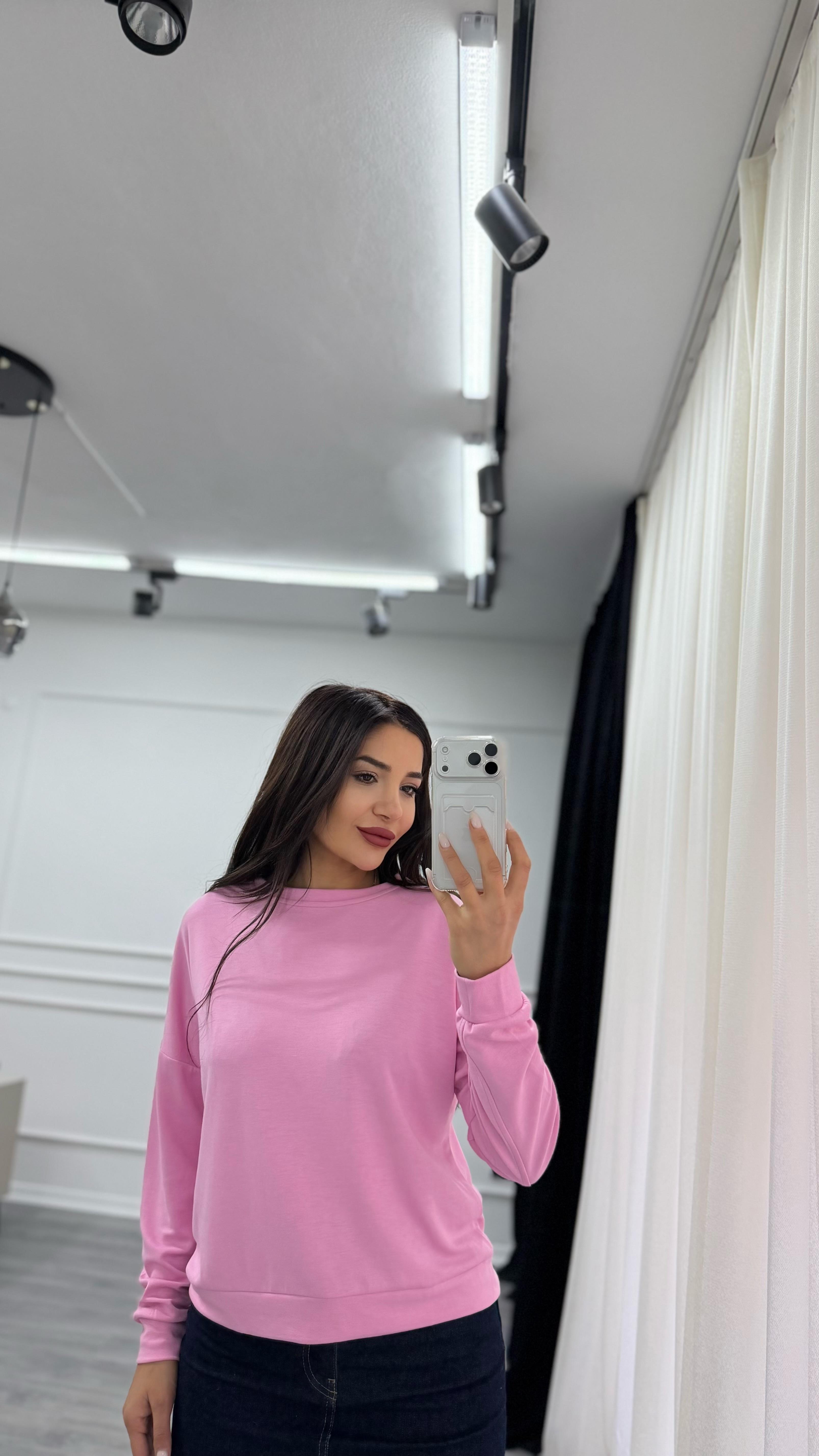Pembe Bisiklet Yaka Sweatshirt