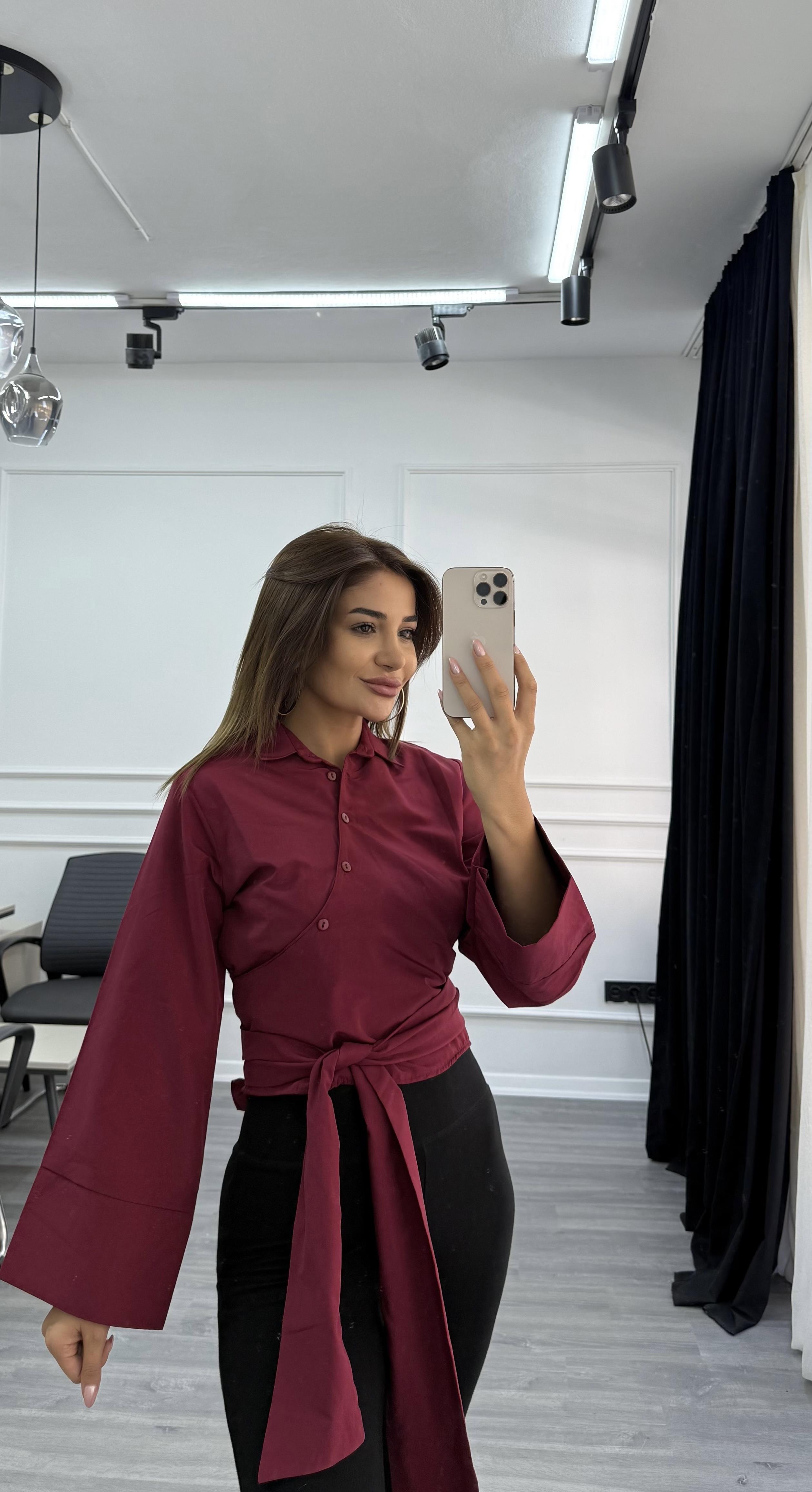 Poplin Yandan Bağlamalı Gömlek-Bordo