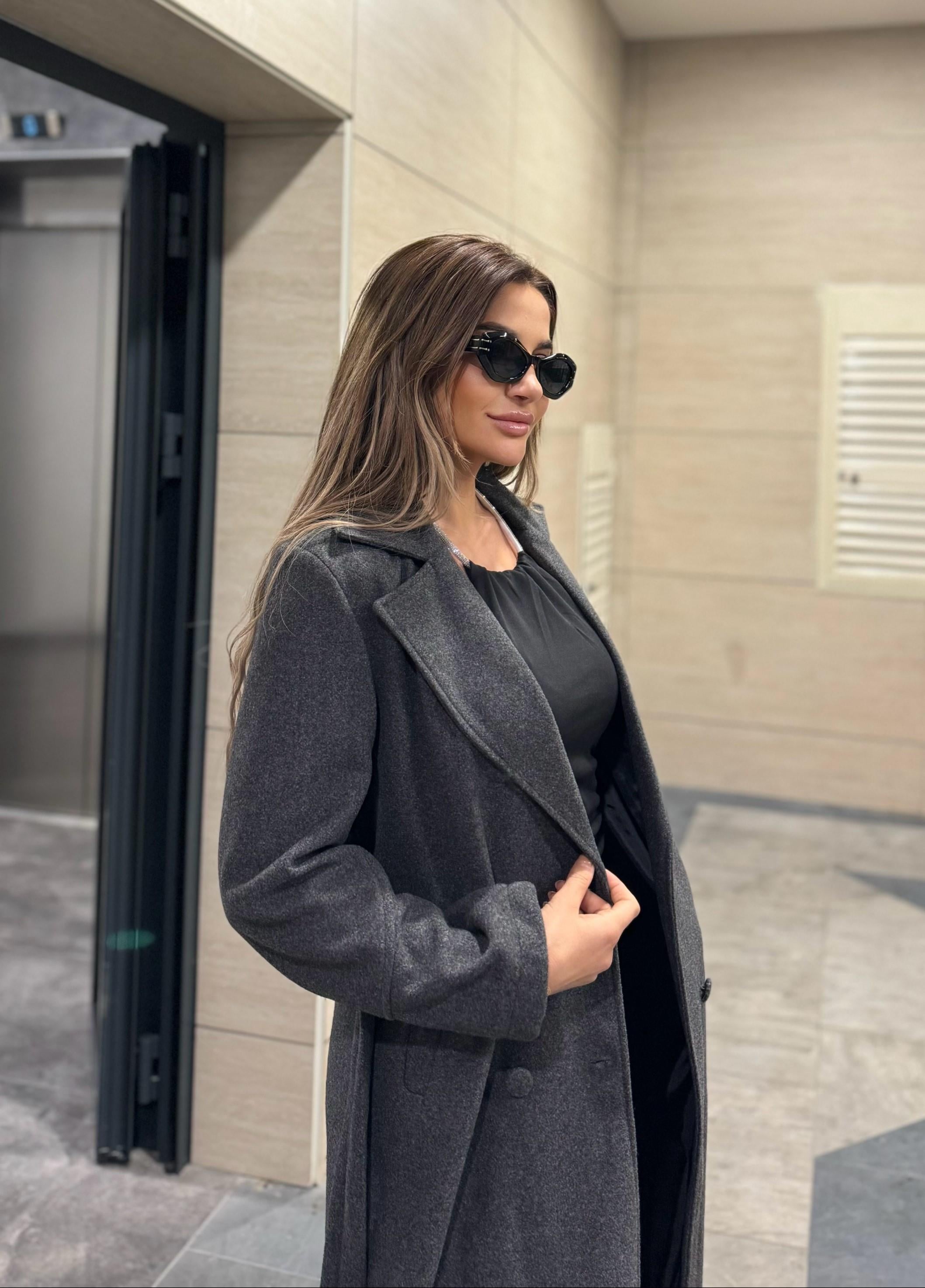 Premium Kalite Kuşaklı Astarlı Kaşe Kaban_Antrasit