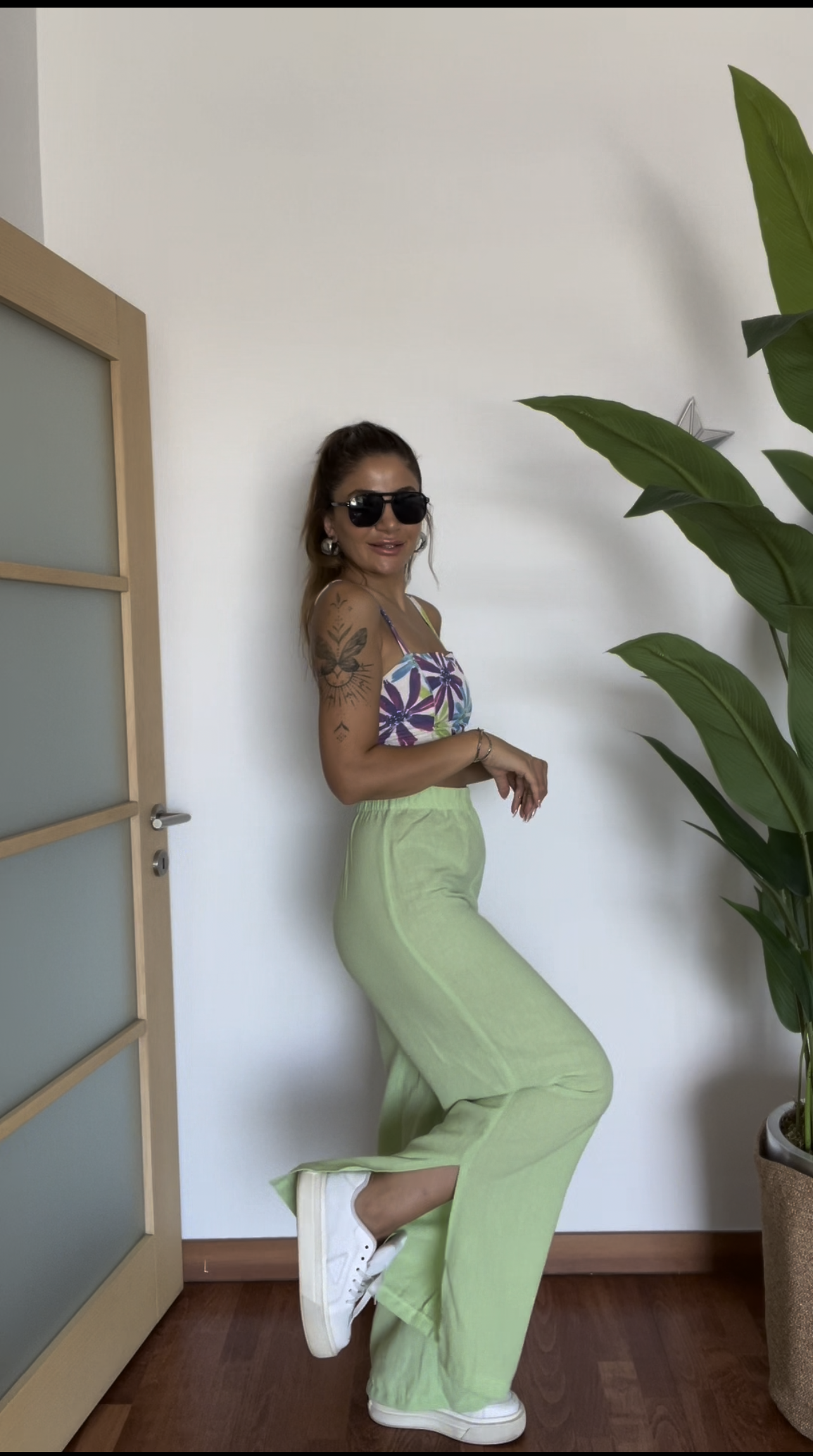 Yanları Yırtmaçlı Pantolon -FISTIK YEŞİLİ