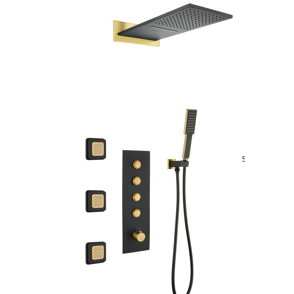 Neptune 4 Fonskiyonlu Duş Seti Brushed Gold + Matt Black