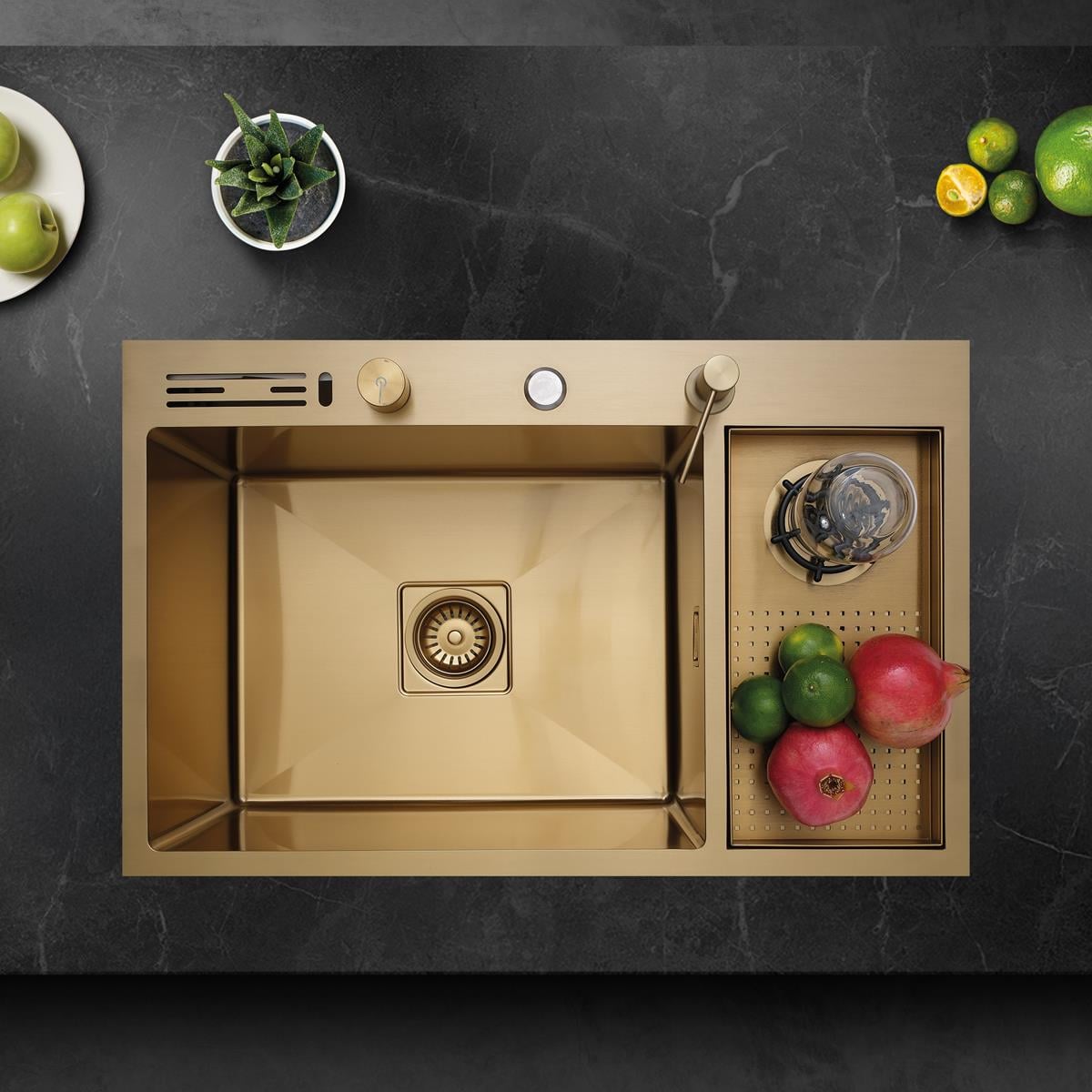 Valle  El Yapımı PVD Eviye Seti 76x48 cm Altın (Gold)
