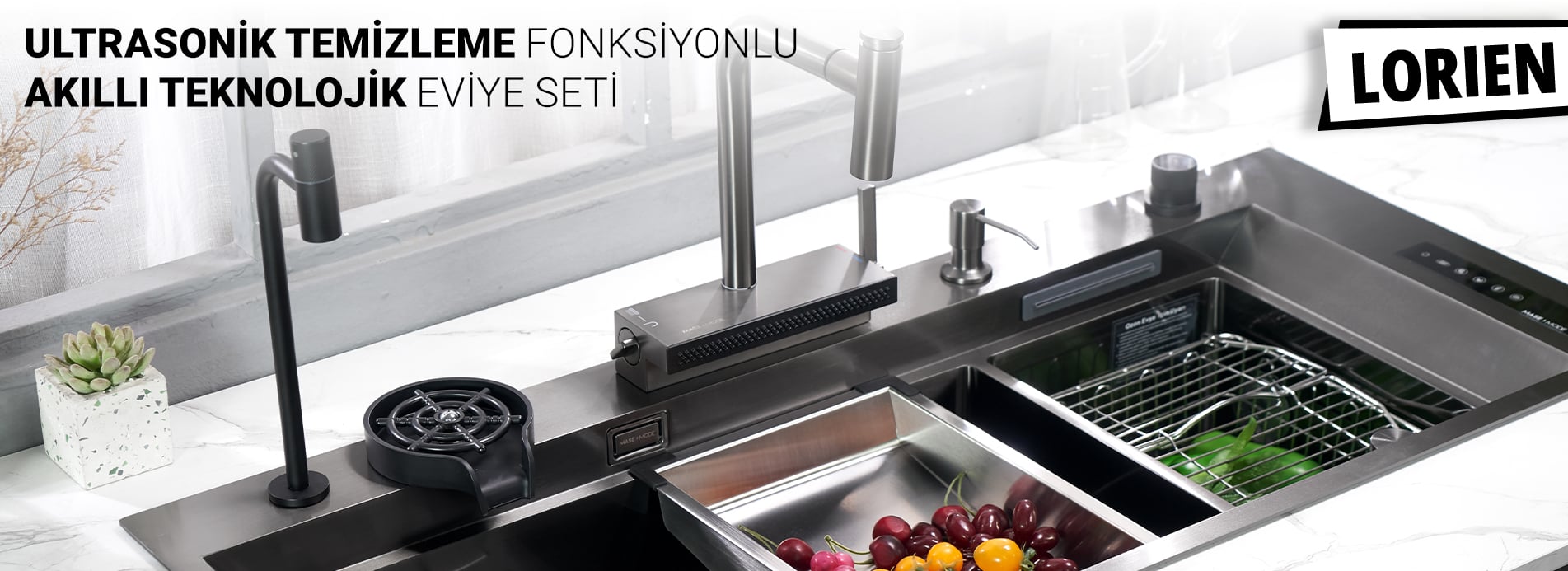 Lorien Ultrasonik Temizleme Fonksiyonlu Akıllı Teknolojik Eviye Seti