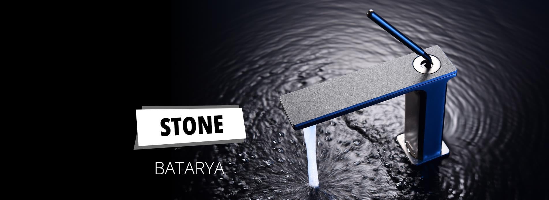 Stone Üstten Kontrollü Doğal Taşlı Lavabo Bataryası Gun Grey