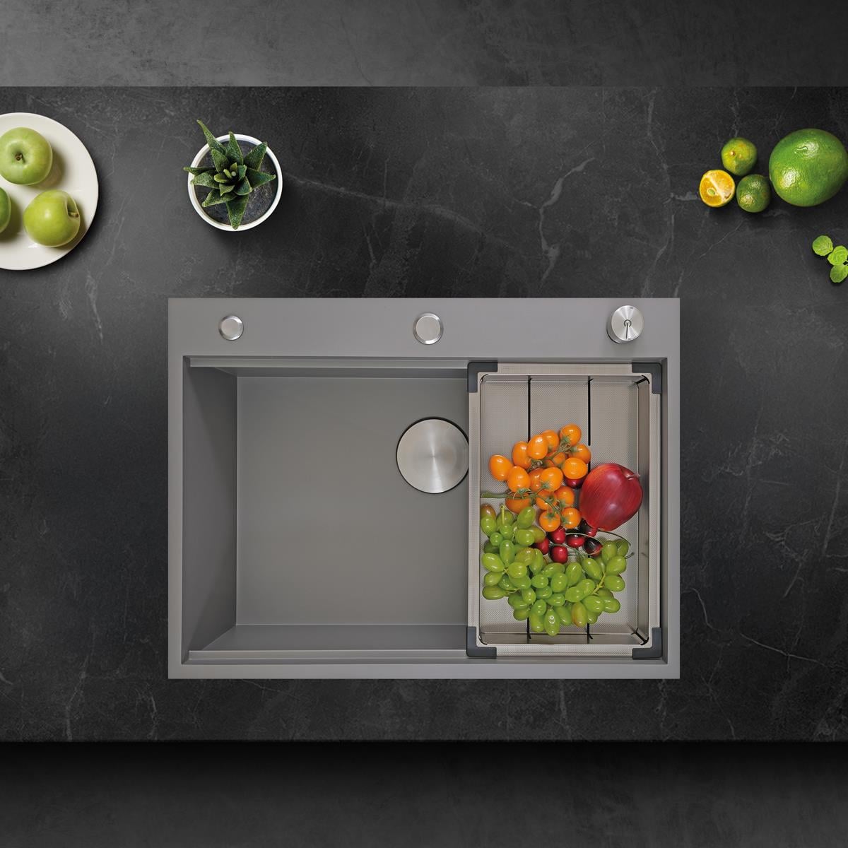 Alia El Yapımı Nano Eviye Seti 65x48 cm Mat Gri (Gun Grey)