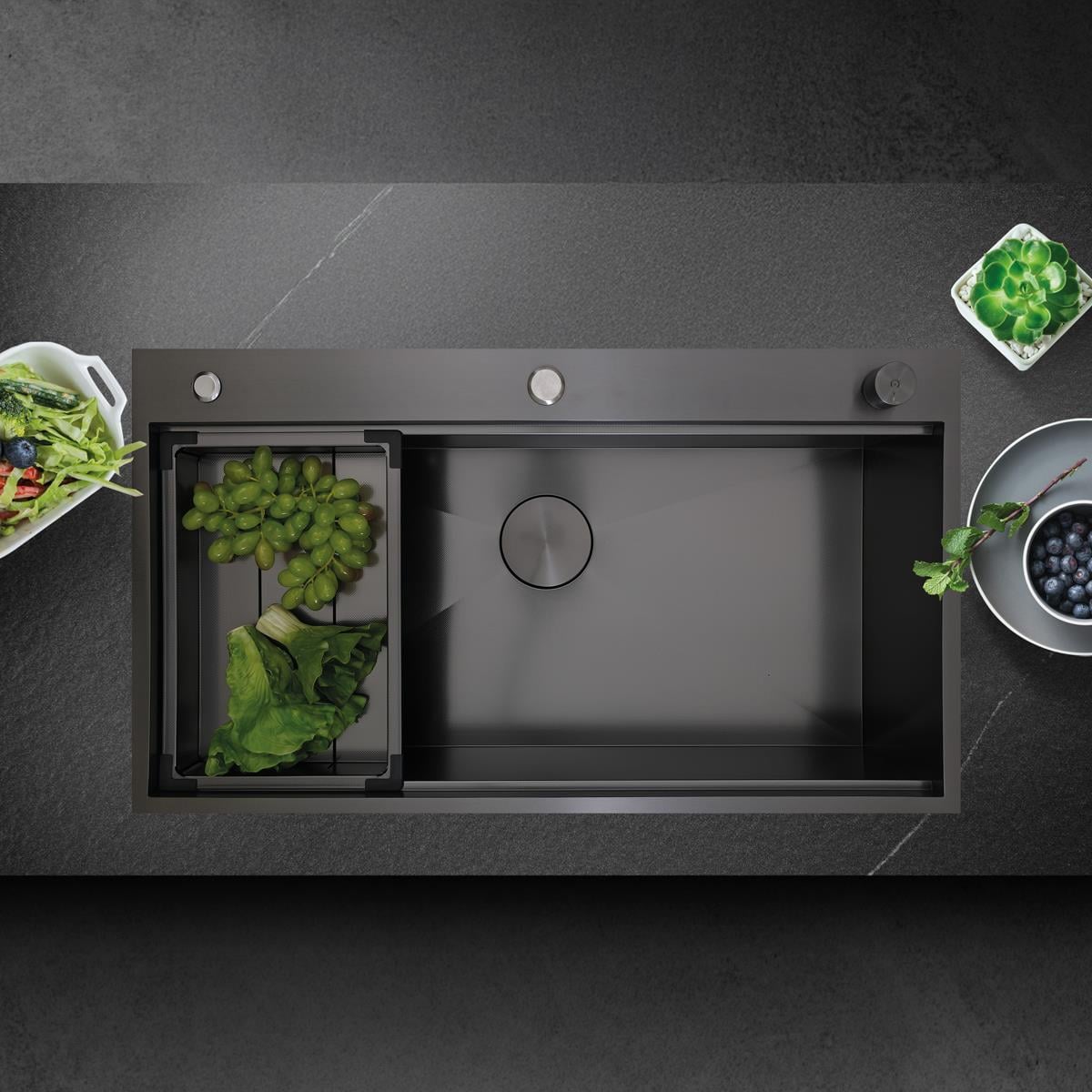 Alia El Yapımı PVD Eviye Seti 85x48 cm Siyah (Black)