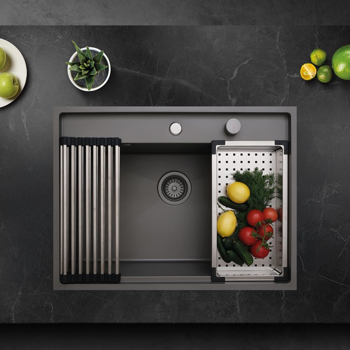 Murano El Yapımı Nano Eviye Seti 68x51 cm Mat Gri (Gun Grey)