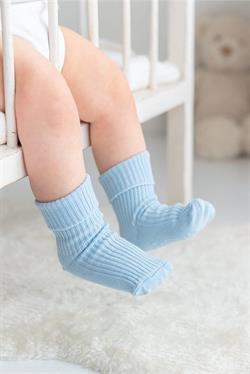 3lü Mavi Bebek Çocuk Katlamalı Kaydırmaz Çorap