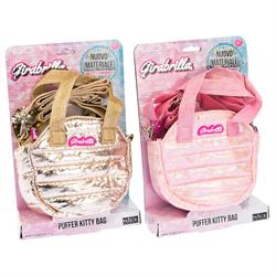 Kedi Kulaklı Puffer Omuz Çantası, Metalik Pembe