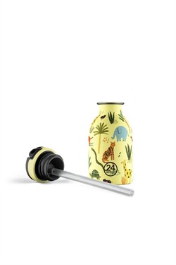 24Bottles Kids Bottle Paslanmaz Pipetli Çelik Çocuk Su Matarası 250 ml, Jungle Friends