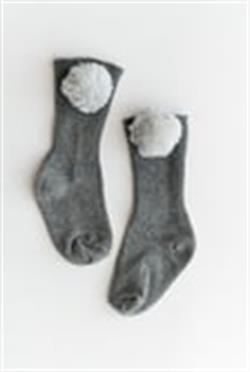 Antrasit Kız Bebek Peluş Ponponlu Dizaltı Çorap