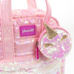 Puffer Mini Sırt Çantası Unicorn Aksesuarlı, Açık Pembe