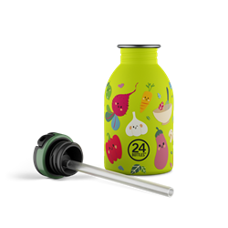 24Bottles Kids Bottle Pipetli Paslanmaz Çelik Çocuk Su Matarası 250 ml, Veggie Friends