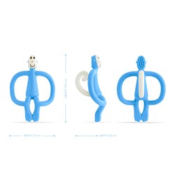 Matchstick Monkey Silikon Diş Kaşıyıcı, Bebe Mavisi Monkey