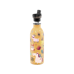 24Bottles Kids Bottle Pipetli Paslanmaz Çelik Çocuk Su Matarası 500 ml, Farm Friends