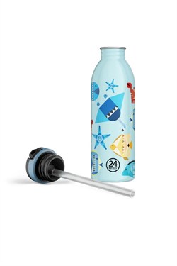 24Bottles Kids Bottle Pipetli Paslanmaz Çelik Çocuk Su Matarası 500 ml, Sea Friends