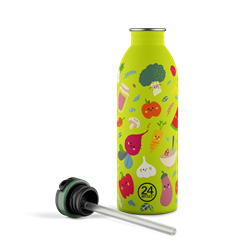 24Bottles Kids Bottle Pipetli Paslanmaz Çelik Çocuk Su Matarası 500 ml, Veggie Friends