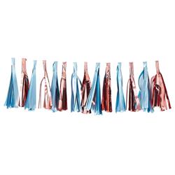 Ginger Ray - Altın Püsküllü Asılan Süs - Mat Mavi & Pembe