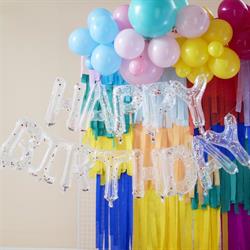 Ginger Ray - Balloon Bunting Brights Confetti Clear Foil - Happy Birthday Balon - Renkli Konfetiler