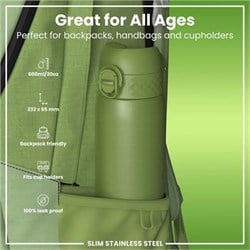 ION8 - Paslanmaz Çelik İnce Suluk - Haki Yeşili - 600 Ml - Sızdırmaz