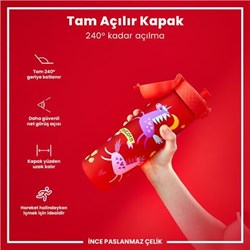 Ion8 - İnce Suluk - Kırmızı Unicorn - 500 Ml - Sızdırmaz - BPA İçermeyen