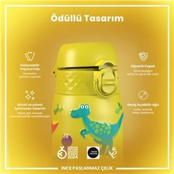 Ion8 - Paslanmaz Çelik Çocuk Suluk - Dinozorlar - 400 Ml - Sızdırmaz
