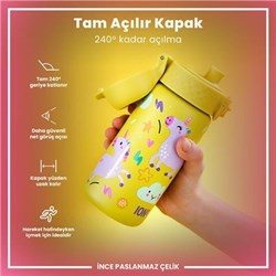 Ion8 - Paslanmaz Çelik Çocuk Suluk - Sarı Unicorn - 400 Ml - Sızdırmaz