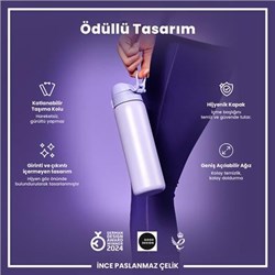 Ion8 - Paslanmaz Çelik İnce Suluk - Açık Mor - 600 Ml - Sızdırmaz