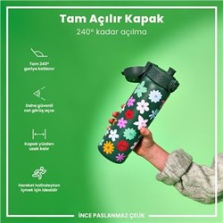 Ion8 - Paslanmaz Çelik İnce Suluk - Çiçekli - 600 Ml - Sızdırmaz