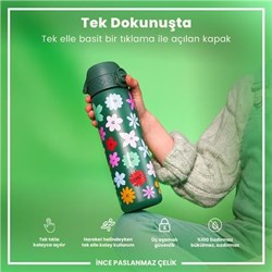 Ion8 - Paslanmaz Çelik İnce Suluk - Çiçekli - 600 Ml - Sızdırmaz