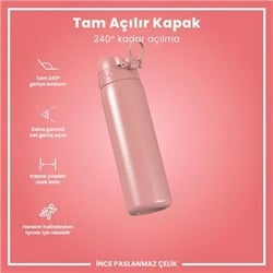 ION8 - Paslanmaz Çelik İnce Suluk - Gül Pembe - 600 Ml - Sızdırmaz