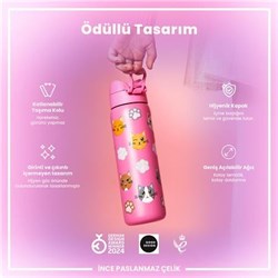 Ion8 - Paslanmaz Çelik İnce Suluk - Kediler - 600 Ml - Sızdırmaz