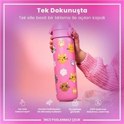 Ion8 - Paslanmaz Çelik İnce Suluk - Kediler - 600 Ml - Sızdırmaz
