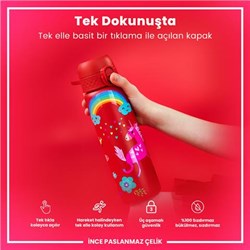 Ion8 - Paslanmaz Çelik İnce Suluk - Kırmızı Unicorn - 600 Ml - Sızdırmaz