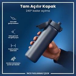 Ion8 - Paslanmaz Çelik İnce Suluk - Koyu Lacivert - 600 Ml - Sızdırmaz