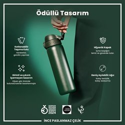 Ion8 - Paslanmaz Çelik İnce Suluk - Koyu Yeşil - 600 Ml - Sızdırmaz
