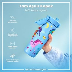 Ion8 - Paslanmaz Çelik İnce Suluk - Mavi Unicorn - 600 Ml - Sızdırmaz
