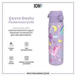 Ion8 - Paslanmaz Çelik İnce Suluk - Mor Unicorn - 600 Ml - Sızdırmaz