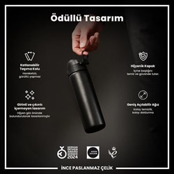 Ion8 - Paslanmaz Çelik İnce Suluk - Siyah - 600 Ml - Sızdırmaz