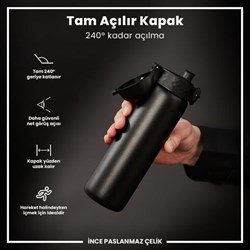 Ion8 - Paslanmaz Çelik İnce Suluk - Siyah - 600 Ml - Sızdırmaz